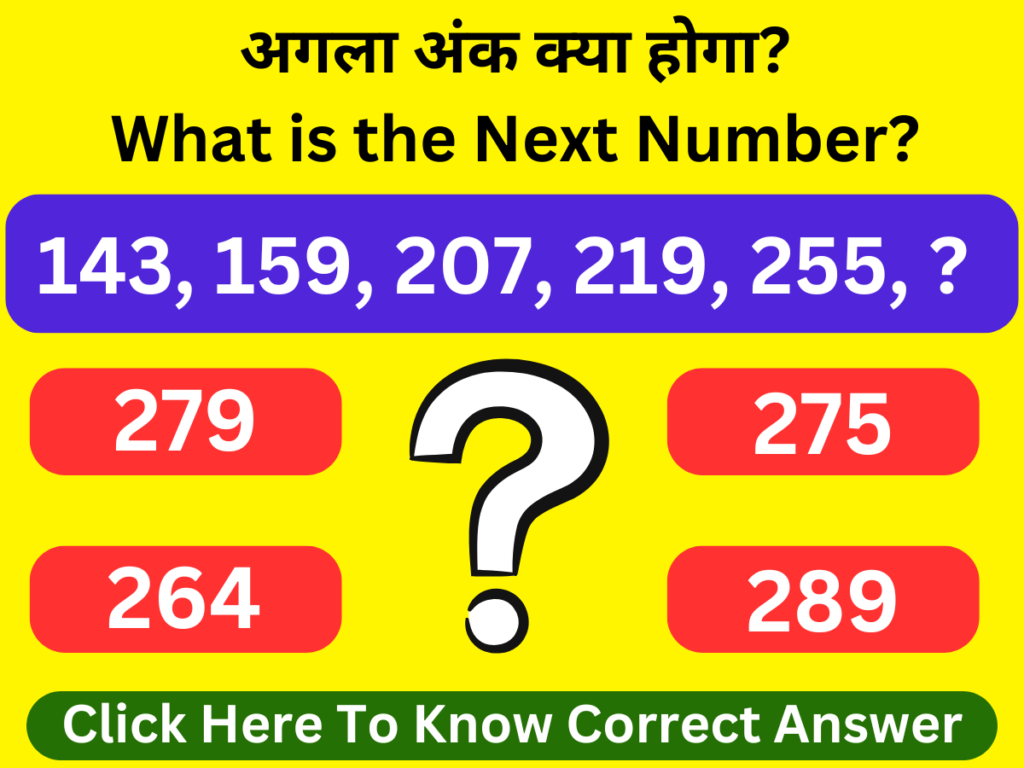 Reasoning Series 143, 159, 207, 219, 255, ?